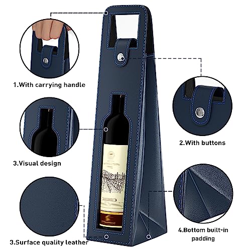 RYDDOY Wine Gift Bag, Reusable Leather Wine Tote Carrier, Single Bottle Champagne Beer Gift Bags Carrier for Birthday, Wedding, Picnic Party, Christmas festival Gifts (Blue) - color: B-Blue-16.1×3.5×3.5