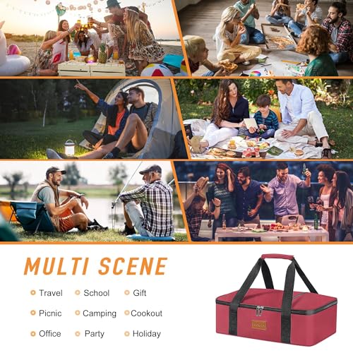 Insulated Casserole Carrier for Hot or Cold Food Fits 9"X13" Casserole Dish, Insulated Casserole Carry Bag for Travel/Picnic/Party, Durable Nylon, Burgundy, Leak-Proof, Single Layer - color: Crimson - 1