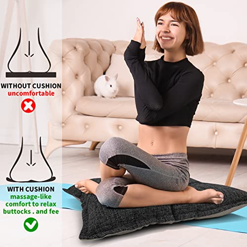 SINSOSSO Large Floor Pillow 22", Thickened Bite-Size Memory Foam Square Non-Slip Cushion for Office Back Support/Indoor Yoga/Chair Seat, Fashionable Color-Blocked Fabric & Washable, White-Gray, 1 PCS - color: White-gray