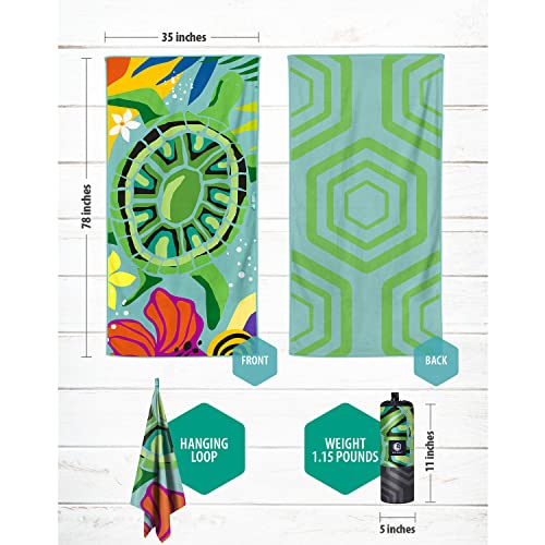 VENTURE 4TH Microfiber Beach Towel: Quick-Dry, Compact, Sand-Free, Absorbent, Sandproof and Lightweight - Perfect for Camping, Beach, and Roadtrips (Turquoise Turtle Design | 35x78 inches) - color: Turquoise Turtle, size: Extra Large (78" x 35")