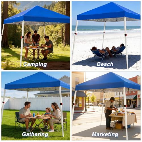 WEIZE 10x10 Slant Legs Pop Up Canopy Tent, 1-Button Push Setup Canopy Tent, Adjustable Height Instant Portable Shelter, Protable Backpack, Easy Outdoor Sun Shade for Events, 8x8 Top, Blue - color: Blue