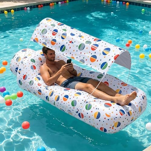 Air Lounger Sofa - Inflatable Camping Couch with Built in Sun Shade Canopy, No Pump Blow Up Air Bed Lounge Chair for Outdoor Travel Beach Picnic Backyard Hiking Relax Portable Resting Furniture