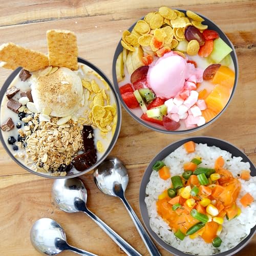 EI 8pcs Wheat Straw Bowls,28oz Unbreakable Cereal Bowls,Reusable Plastic Bowls,Microwave and Dishwasher Safe,BPA Free Lightweight Noodle/Fruit/Salad/Soup Bowls for Picnic,Dinner,Party - color: Dark Grey Wheat Straw Bowls