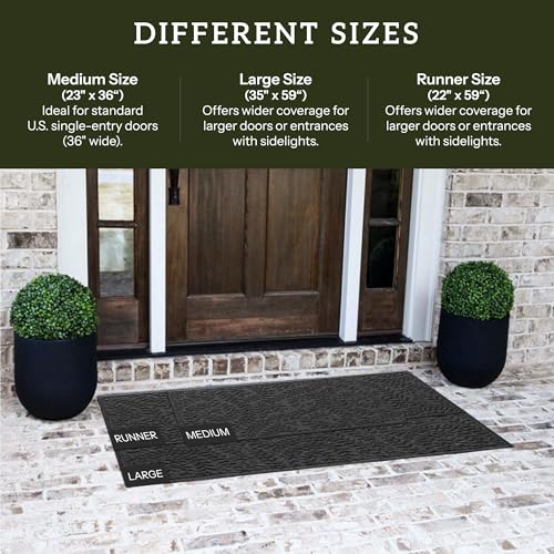 WaterHog Boxwood Front Door Mat Indoor Outdoor Entrance, Absorbent All-Weather Doormat with Non-Slip Rubber Backing, Dirt & Moisture Trapper, Low Profile & Easy Clean, Made in USA, 22"x59" Charcoal - color: Charcoal, size: Runner 22"x59" (2'x5')