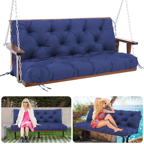 Porch Swing Cushions 60 inch Bench Cushion Waterproof Outdoor Swing Cushions 3 Seater Thick 5in Replacement Swing Cushions for Outdoor Furniture Patio (Navy Blue-60x40inch) - color: Navy Blue, size: 60x40x5inch