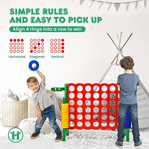 AKUSTIK Giant Connect Game Outdoor, 4 in a Row Jumbo 4 to Score for Kids Adults Family Party Yard Lawn, Large Connect Game with Quick Release Slider 42 Jumbo Rings (Green) - color: Green