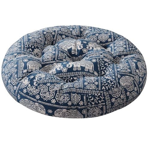 Codi Meditation Floor Pillow, Boho Pillows Seating for Adults and Kids, Large Round Cushion for Yoga Living Room Tatami Sitting, Memory Foam Added, 22x22 Inch, Indigo Elephant - color: Round | Indigo Elephant, size: 1 Count (Pack of 1)