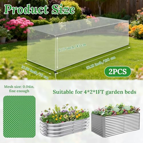 2 Pack Garden Netting for Raised Beds, 4.3x2FT Durable Ultra Fine Mesh Plant Covers with Drawstring to Keep Small Animals Pest Out,Raised Bed Bird Barrier Screen for Protecting Fruits Vegetables Crops