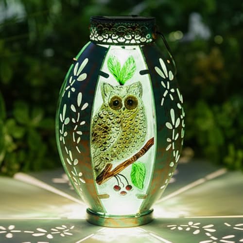 Starsoul Owl Outdoor Solar Lantern Waterproof Metal & Stained Glass Owl Lamp Lights for Yard Patio Garden Tabletop Pathway Decor Gifts for Woman - color: Owl