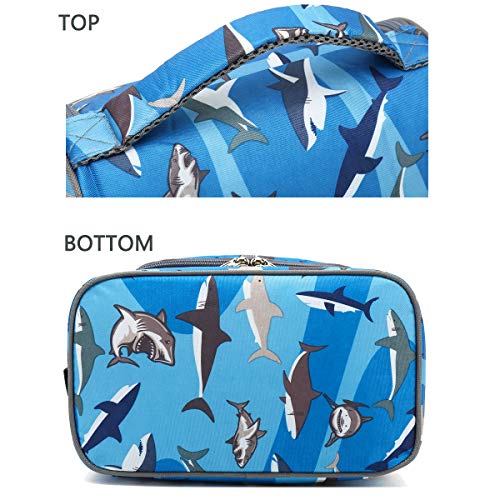 FlowFly Kids Double Decker Cooler Insulated Lunch Bag Large Tote for Boys, Girls, Men, Women, With Adjustable Strap, Shark - color: Shark