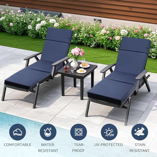 2 Pcs Outdoor Chaise Lounge Cushion 72" x 21" x 3", 4-Section Folding Patio Lounge Chair Cushion with Ties, Waterproof & Fade Resistant Replacement Cushion for Pool, Patio, Deck (Blue, 2 Pcs) - color: Blue, size: 2 Pcs