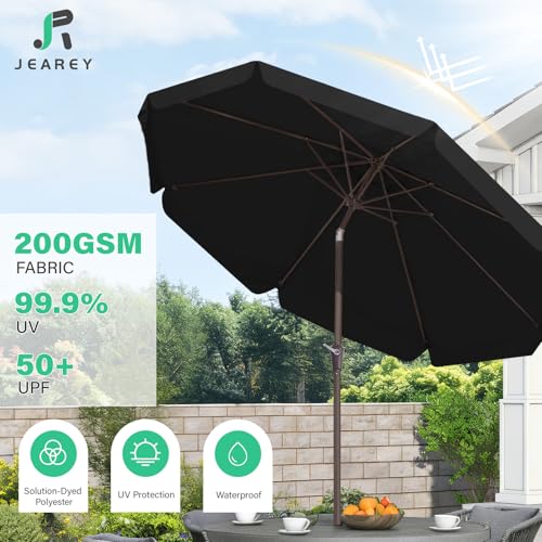 JEAREY 9 FT Patio Umbrella Outdoor, Table Umbrellas Market Umbrella w/Push Button Tilt/Crank, 8 Sturdy Ribs(black) - color: black