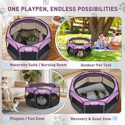 Large Cat Playpen for Multiple Cats, Extra Spacious Pet Tent Playground, Portable Dog Exercise Pen with Room for Toys & Bed, Indoor/Outdoor Enclosure for 2-3 Pets (Purple, Large) - color: purple, size: Large