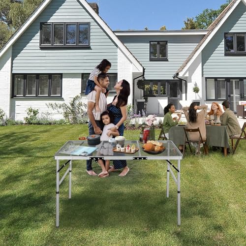 REDCAMP 48x24 Long Folding Grill Table for Outside, Lightweight Portable Metal Aluminum Outdoor Grill Table with Adjustable Height Legs, Great for Camping Picnic Cooking BBQ, Silver 4ft - color: Silver, size: 48"x24"