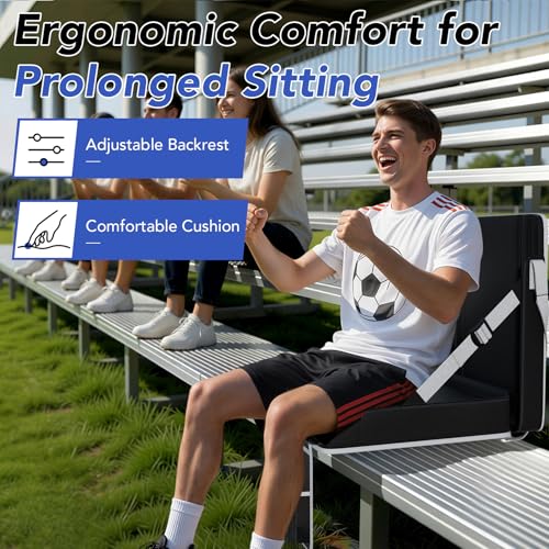 Stadium Seats with Back Support 2PACKS Adjustable Bleacher Chairs with Back and Cushion Bleacher Seat with Cup Holder, Carry Handle & Shoulder Strap for Outdoor Sports Events, Picnics, Beaches - color: 2pc Black&grey, size: Xl-large