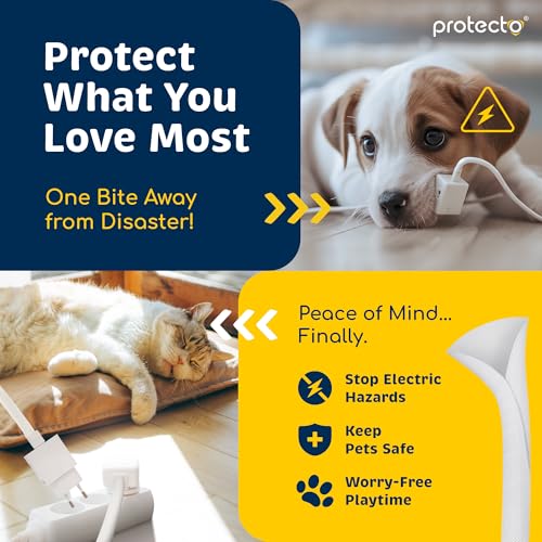 PROTECTO Heavy Duty Dog & Cat Cord Protector 10ft Long Sleeve, Easy-to-Use 3/8 in Cord Cover for Pet, Odorless White Color, No Chew Solution for Power, Audio & Video Wire Tubing, Fits 4-6 Cables - color: White, size: 3/8"-10ft - 1pk