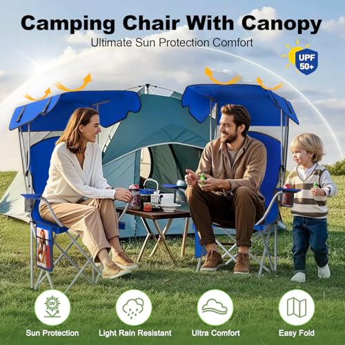 VTOY Portable Camping Chair with Canopy - Folding Chair with Canopy, Durable 600D Oxford Canopy Chair for Camping, Beach, Picnics, Fishing & Sports - color: 1pack Blue