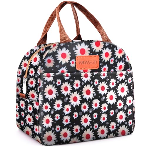 Lunch Bag for Women & Men Adult Insulated Lunch Box, Small Leakproof Cooler Food Lunch Containers Reusable High Capacity Lunch Tote Bags for Work, Travel, Outdoor (Red Flower) - color: Red Flower