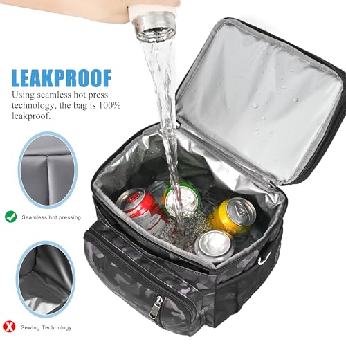MIYCOO Lunch Bag & Lunch Box for Men Women, Double Deck Leakproof Insulated Soft Large Adult Camping Cooler bag for Work, Beach, Picnic, Travel (Black Camo, 15L) - color: Black Camo