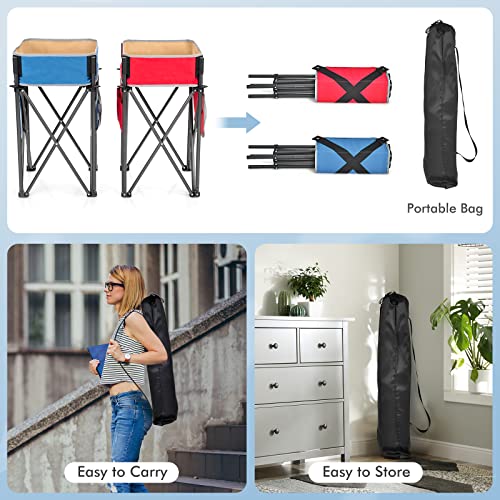 Goplus 2 PCS Folding Camping Tables, Portable Picnic Tables with Large Capacity Storage Sink, Side Pockets, Anti-Skid Feet, Lightweight Tables for Hiking, Fishing, BBQ, Beach (Blue+Red) - color: Blue+red