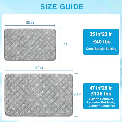 BEAUTYZOO Dog Cooling Mat for Large Dogs 47"x28" – Upgraded Thick Cooling Mat for Dogs with Chill Cool Fiber Q-Max>0.43 – Waterproof, Non-Slip, Washable Crate Cooling Pad for Summer & Indoor Outdoor - color: Grey Paw, size: X-large 28" X 47" (1 Pack)