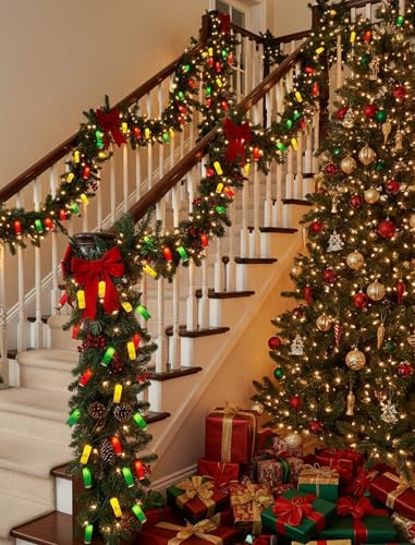 8.5Ft Multicolor Shotgun Shell String Lights Plug in, 10 LED Red Green Yellow Bullet Shape Lights, Connectable Hanging Bullets Lights for Patio Party Cinco de Mayo Mexican Fiesta Christmas Tree Decor - color: Red Green and Yellow Bullets