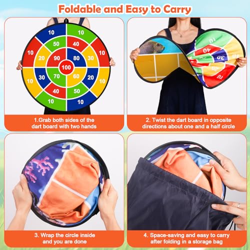 Kids Dart Board 26" Large with 20 Sticky Balls, Foldable Double-Sided Indoor Outdoor Sport Party Play Game Toys, Birthday Gift for Boys and Girls Ages 4 5 6 7 8 9 10 11 12 - size: D-21