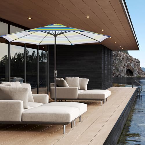 JEAREY 11' Patio Umbrellas Outdoor Table Market Umbrella w/Crank, 8 Sturdy Ribs, UV Protection Windproof for Garden, Deck, Backyard, Pool(Blue Green Striped) - color: Blue Green Striped, size: 11ft