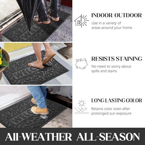 Yimobra Large Welcome Mat 47x32, Waterproof Non-Slip Outdoor Mats for Front Door Outside Entrance, Low-Profile Entryway Mat Indoor for Garage Patio, Grey - color: Grey, size: 47x32 Inch