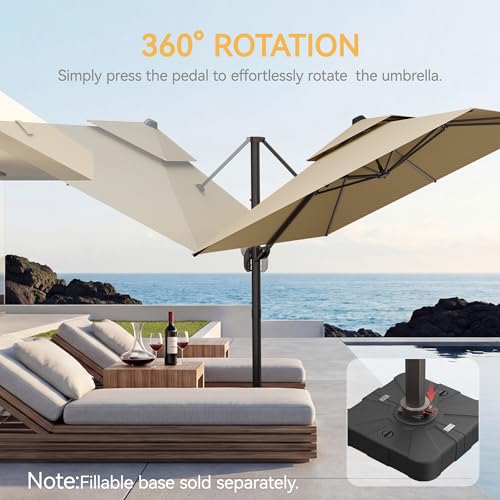 9x12 FT Patio Umbrella, Large Cantilever Rectangular Double Top Heavy Duty Offset Umbrellas with 360° Rotation, Outdoor shade for Garden Deck Pool, Beige - color: Beige, size: 9x12 FT