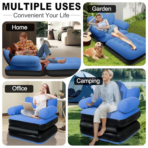 SeaSlep Blow Up Pull Out Couch with Headboard,Inflatable Couch with Flocked Surface,Folding Inflatable Chair for Adults,Portable Air Sofa Bed,Durable Air Couches,Inflatables couches for Camping-1pc