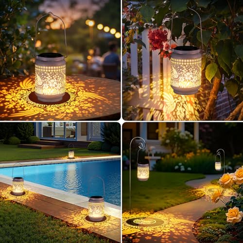 KOOPER 2 Pack Solar Lanterns Outdoor Waterproof Mothers Day Gifts for Women Mom Grandma, Metal Hummingbird Hanging Solar Lantern Outdoor, 2 Modes Outdoor Decoration for Yard, Patio, Garden, Porch - size: White, style: Hummingbird