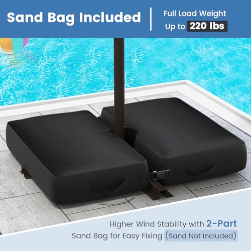 Tangkula 10FT Offset Patio Umbrella with Base Included, Outdoor Cantilever Umbrella with 40 Solar LED Lights, Tilt Adjustment, Crank Handle, Vented Top, Sand Bags for Pool Yard Deck (Navy) - color: Navy