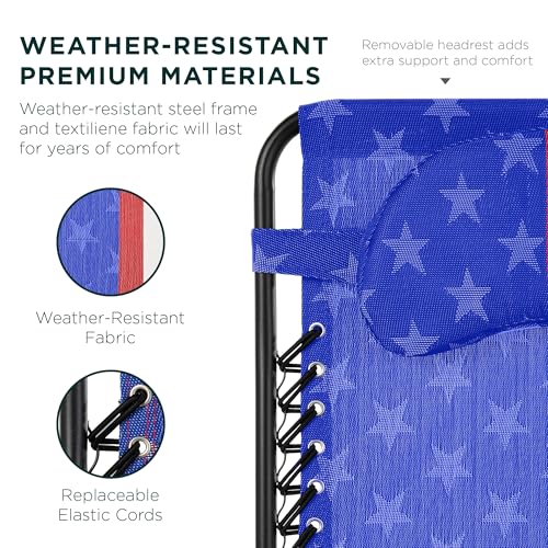 Best Choice Products Oversized Zero Gravity Chair, Folding Outdoor Patio Lounge Recliner w/Cup Holder Accessory Tray, Pillow - American Flag - color: American Flag