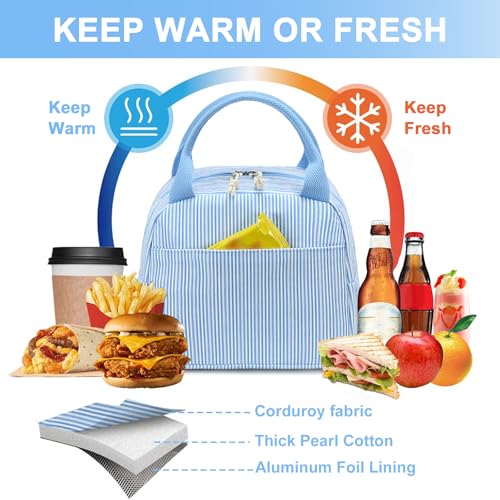 LEDAOU Lunch Box for Women Insulated Lunch Bag Corduroy Lunch Tote Bags Leakproof Cooler Lunch Case for Travel Work Picnic (K-Stripes-Blue) - color: K-Stripes-Blue