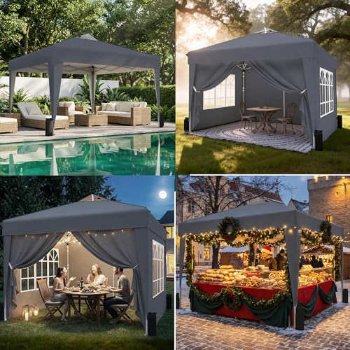 SANWAY 10x10 Pop Up Canopy Tent with Sidewalls x 4 – Easy Setup Canopy Tent, Waterproof, UV-Resistant, Portable with Carry Bag for Outdoor Events, Camping, and Backyard Parties – Dark Gray - color: Dark Gray