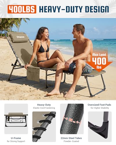 KingCamp Lounge Chair Outdoor,400LBS Tanning Chairs for Outside,Adjustable 5-Position Patio Lounge Chair Sunbathing Chase Lounge Chair Outdoor for Outside Beach Patio Sun Bathing Pool Backyard - color: A*trifold Origins——beige, style: 400lbs&Pinch-Proof S
