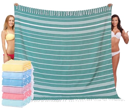 Widdonen Giant Turkish Beach Towel Blanket 85x75 Cotton XXL Extra Large Oversided Bath Pool Blankets XL Huge Bed Sand Free Throw Towels Picnic Outdoor Big Quilt Necessities Cloud Gifts for Adult Teal - color: Teal, size: XXL(85×75 in,215×190 cm)
