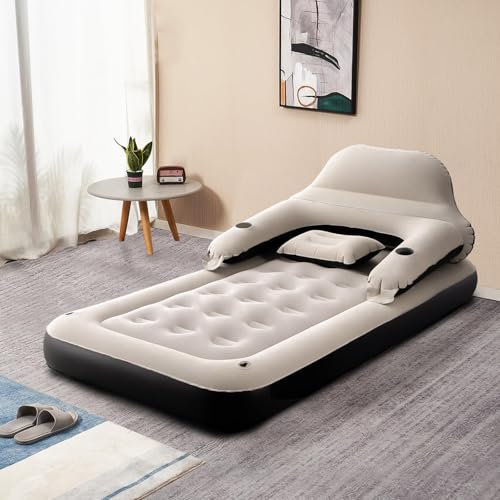 Twin Size Air Mattress Sofa Bed with Headboard and Pillow, Inflatable Bed for Outdoor Overnight - size: Twin
