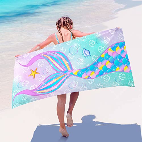 Bonsai Tree Mermaid Beach Towel, Mermaid Girl Beach Towel for Kid, Microfiber Bath Towels Gifts, Microfiber Bath Travel Towels for Women Yoga Sports 30" X 60" - color: Mermaid, size: 30"x60"