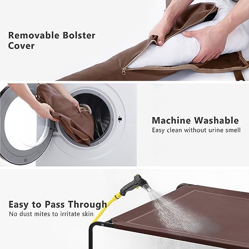 WESTERN HOME Cooling Elevated Dog Bed for Large Dogs, Portable Indoor & Outdoor Raised Dog Bed with Breathable Mesh, Chew Proof Pet Hammock Cots with Removable and Waterproof Bolsters - color: Brown, size: 48.0"L x 35.0"W x 8.0"Th