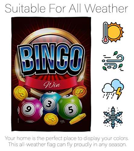 Breeze Decor Bingo Win Garden Flag Set with Stand Interests Games Bunco Night Dice Poker Hobbies Leisure Activity House Decoration Banner Small Yard Gift Double-Sided, Made in USA - size: Garden Flag Set 13"x 18.5" w/ Flagpole