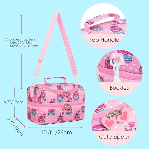 Insulated Kids Dual Compartment Lunch Bags Tote for Girls Boys Toddler Lunch Boxes Pre-School Toddler Kindergarten Picnic Camp Food Cooler Thermal with Strap (Pink Unicake) - color: Pink Unicake