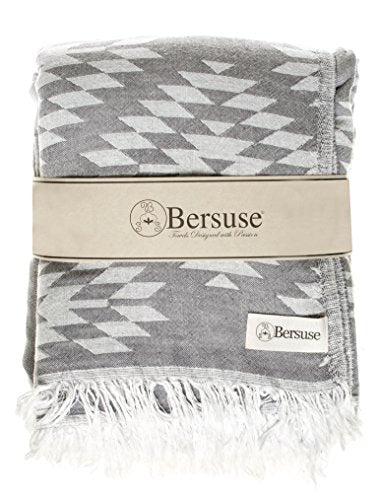 Bersuse 100% Cotton Teotihuacan XL Throw Blanket Turkish Towel Beach Blanket - Beach Camping Essentials - 75x90 Inches, Silver Grey - color: Silver Grey