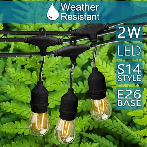 Banord Outdoor String Lights, 48FT Waterproof Patio Lights with 2W Dimmable LED Bulbs, for Outdoor Backyard, Garden, Deck, Porch, Gazebo, Balcony, Camping, Party - color: Black, size: 48FT