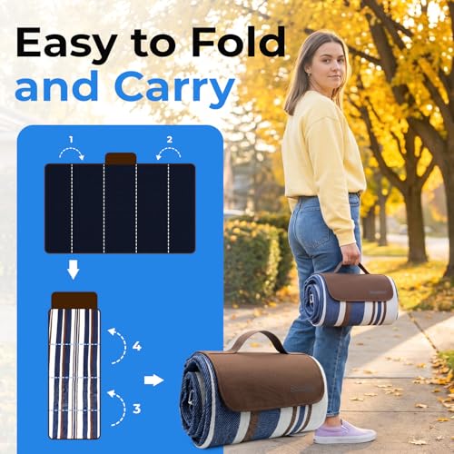 scuddles 60" x 80" Extra Large Outdoor Picnic Blanket – Waterproof, Foldable Travel Mat for Beach, Camping, Grass, Lawn, Park – Dual Layer, Sand-Free, Soft Throw Rug Fits 4 Adults, Summer Accessories - color: Dark Brown