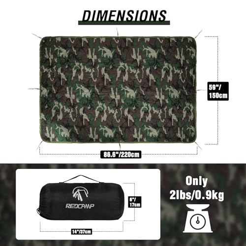 REDCAMP Military Camping Blanket, Water-Resistant Thermal Poncho Liner, Lightweight Insulated Outdoor Blanket for Hiking Camping with Compression Carry Bag - color: Camouflage 59"x87"