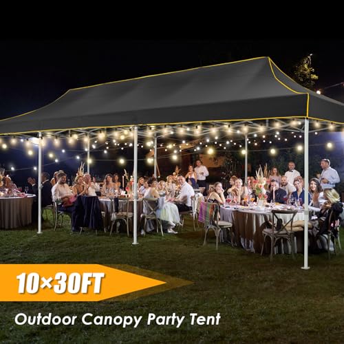 HOTEEL 10x30 Heavy Duty Pop Up Canopy Tent for Parties Event Wedding Commercial Instant Canopy with Wheeled Bag, Party Tent Waterproof UV 50+&Windproof, Upgraded Thick Hexagonal Legs, Black - color: Black, size: 10x30FT (No Walls)