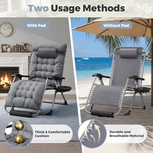 Homall Oversized Zero Gravity Chair, 32In Recliner Lounge Chair with Removable Soft Cushion and Cup Holder, Adjustable Anti Gravity Chair Folding Patio Chairs Padded for Indoor and Outdoor, Grey - color: Grey, size: 1 Set