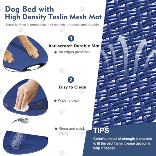 Upgraded Elevated Dog Bed with Canopy, Portable Raised Outdoor Dog Bed with Stable Anti-Slip Feet, Wider Shade Pet Bed Cot, Raised Dog Beds for Large Dogs Camping, Indoor & Outdoor Use - color: Dog Canopy-Navy Blue, size: 42.0"L x 30.0"W x 33.0"Th